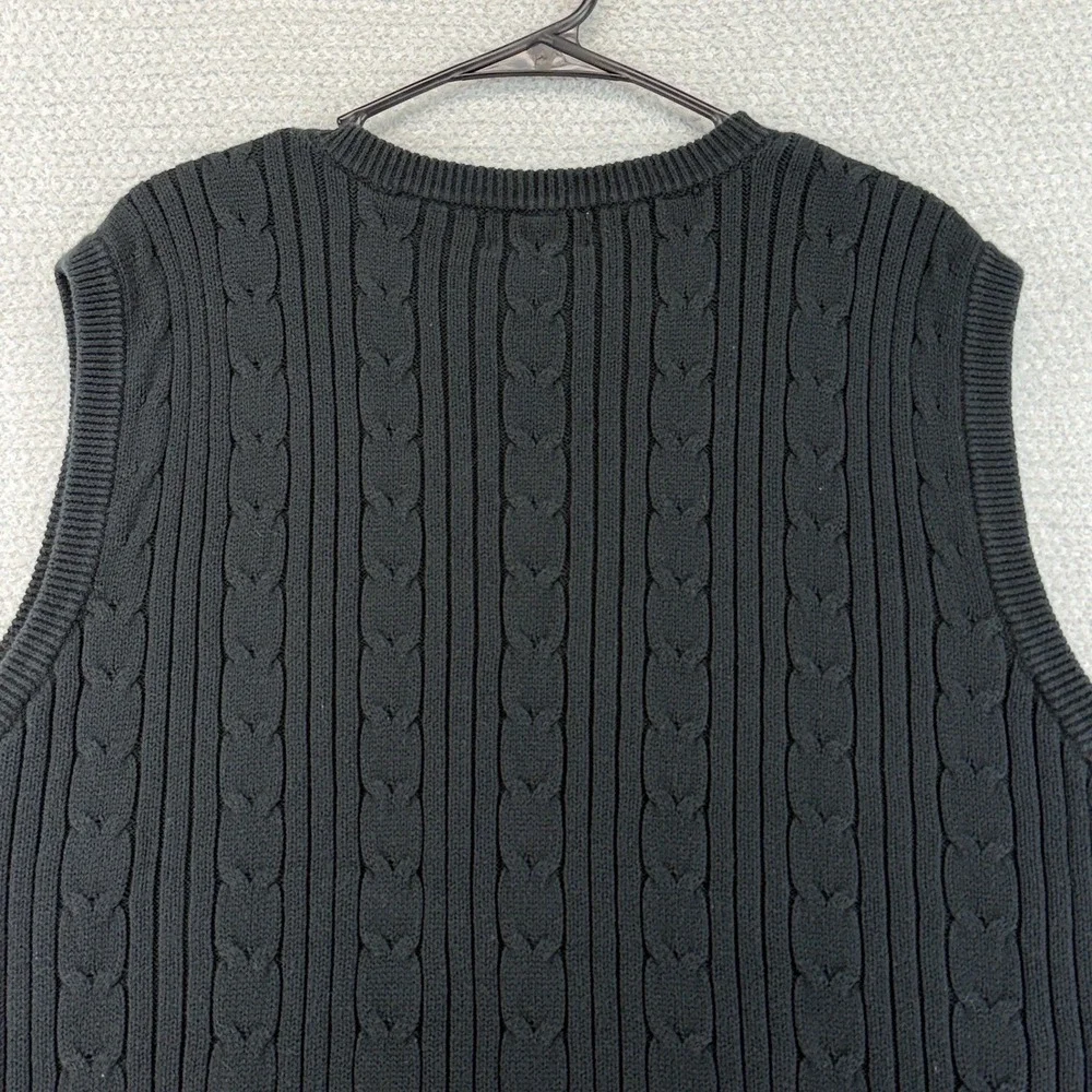 Vintage Eddie Bauer Sweater Vest Mens Large Black Cable Knit V-Neck Preppy‎
